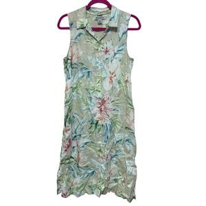 Tommy Bahama Linen Button Up Shirt Floral‎ Print Sleeveless Dress Resort Summer